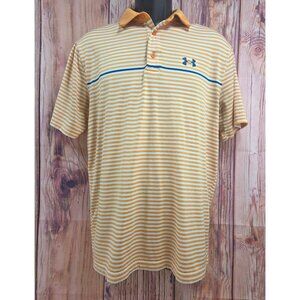 Under Armour Mens The Playoff Polo Shirt Medium Orange & White Striped